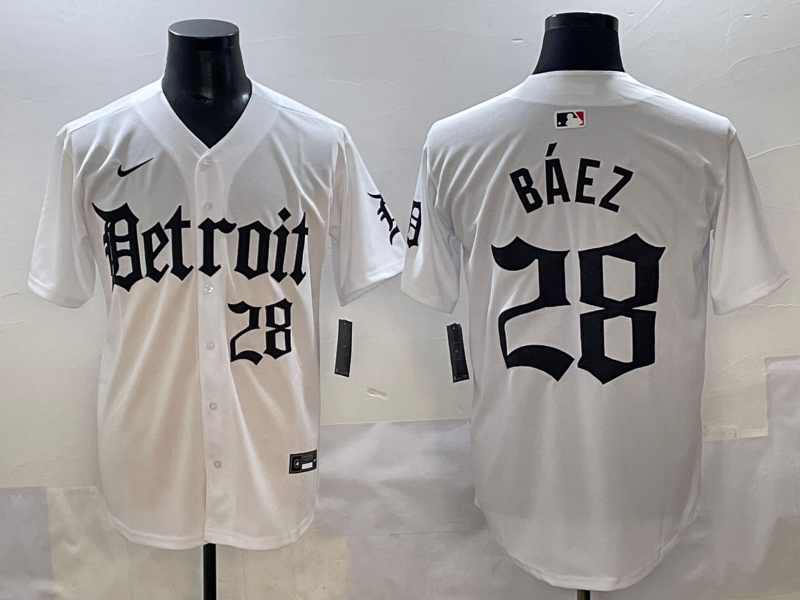 Men's Detroit Tigers Javier Baez #28 White Jersey